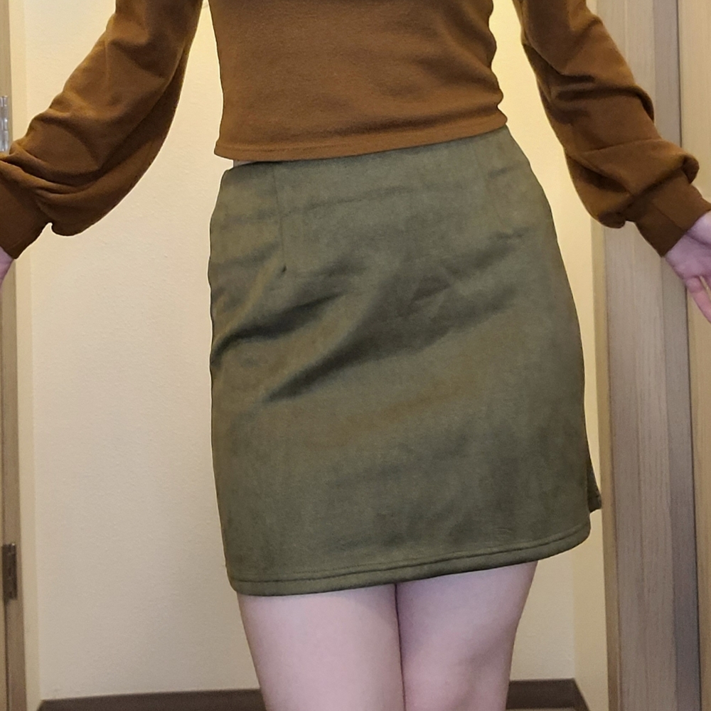 Green suede mini skirt